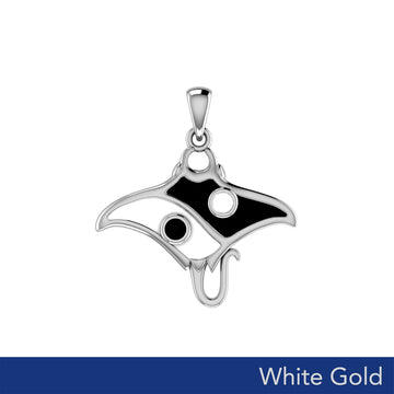 The Manta Ray with Yin Yang Symbol Solid White Gold Pendant WPD6075